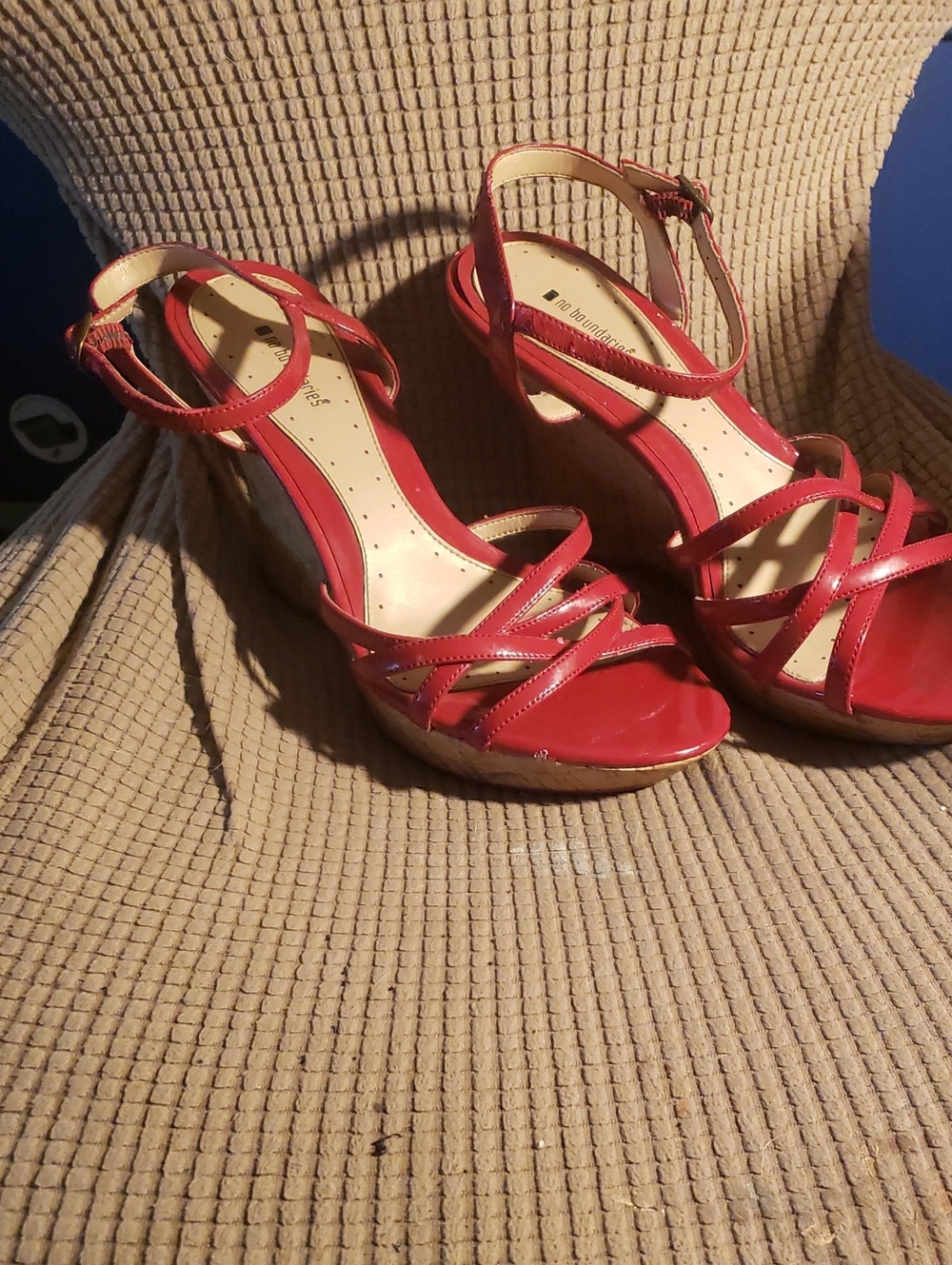 No Boundaries Red Strappy Wedge Sandals
